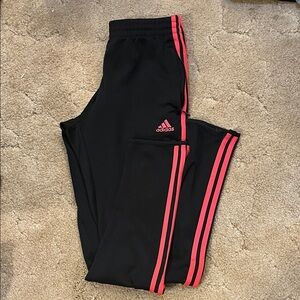 Adidas Kids Black Joggers with Pink Stripes